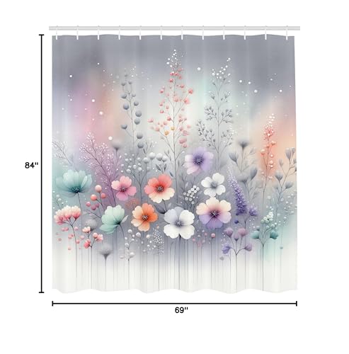 Ambesonne Floral Shower Curtain, Winter Fantasy Themed Dreamy Atmosphere And Blooming Delicate Flowers, Cloth Fabric Bathroom De